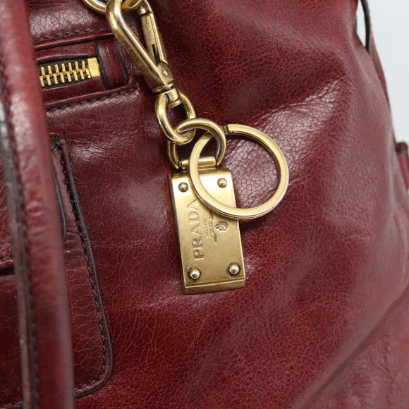 PRADA Hand Bag Leather Red Gold Auth bs36531