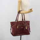 PRADA Hand Bag Leather Red Gold Auth bs36531-25