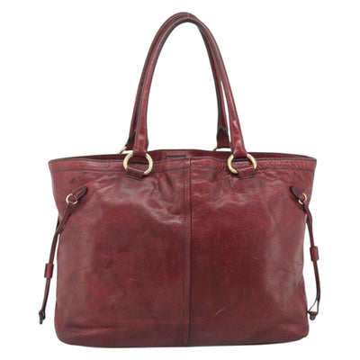 PRADA Hand Bag Leather Red Gold Auth bs36531 - 0