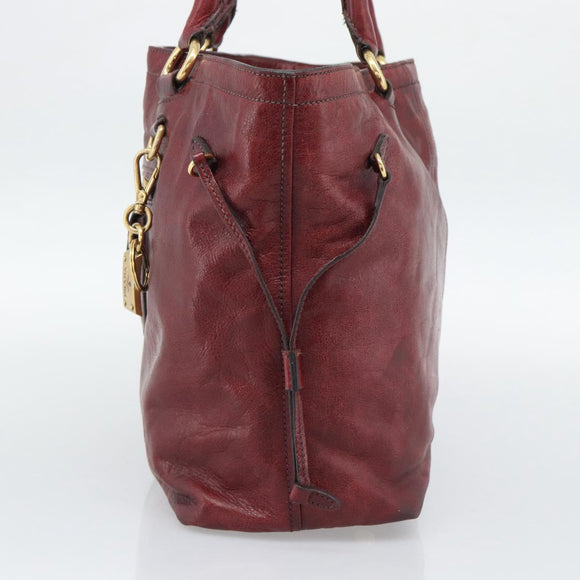 PRADA Hand Bag Leather Red Gold Auth bs36531