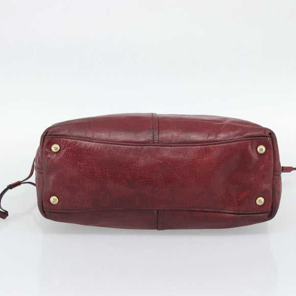 PRADA Hand Bag Leather Red Gold Auth bs36531