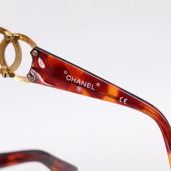 CHANEL Sunglasses Plastic Brown Gold Tone CC Auth bs36532