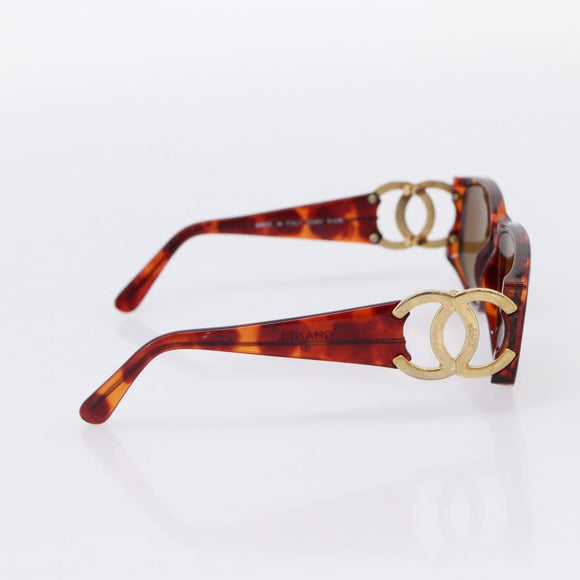 CHANEL Sunglasses Plastic Brown Gold Tone CC Auth bs36532