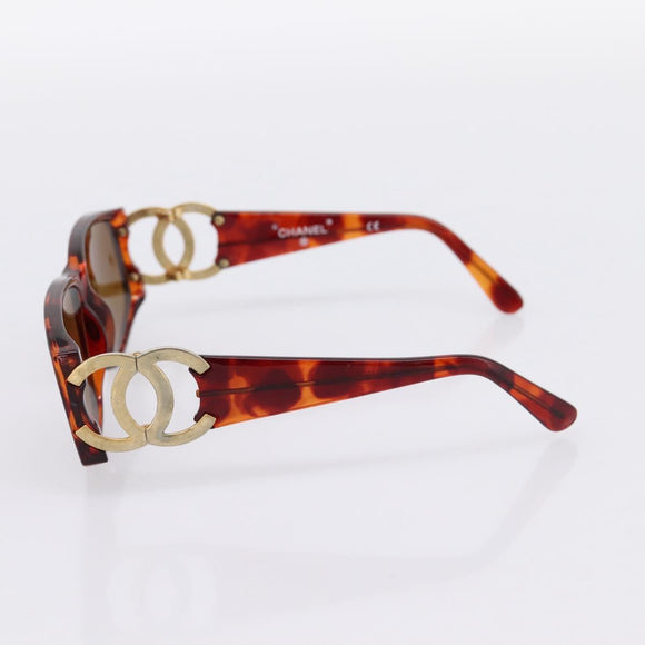 CHANEL Sunglasses Plastic Brown Gold Tone CC Auth bs36532