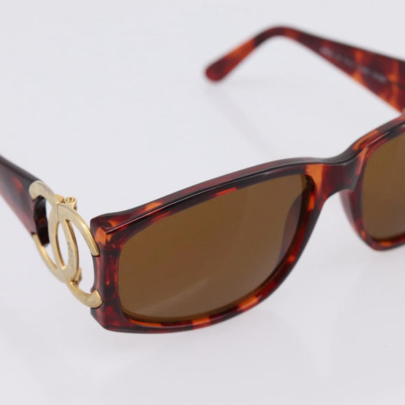 CHANEL Sunglasses Plastic Brown Gold Tone CC Auth bs36532