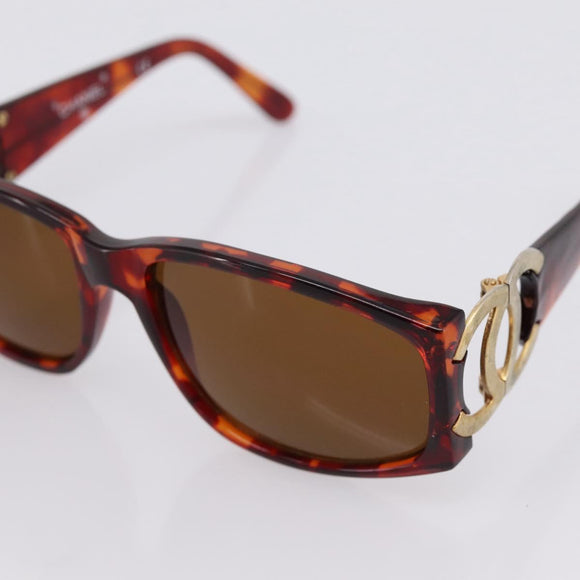 CHANEL Sunglasses Plastic Brown Gold Tone CC Auth bs36532