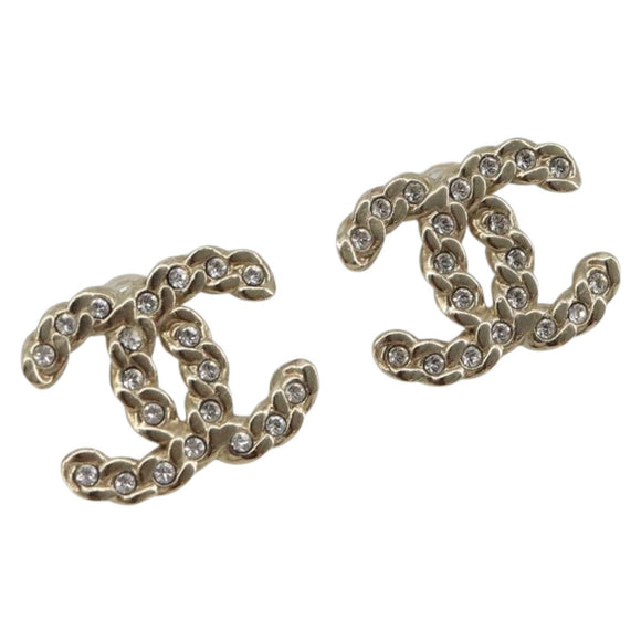 CHANEL Earring Metal Gold Tone CC Auth bs36533