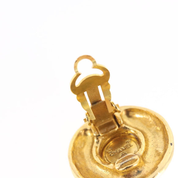 CHANEL Earring Metal Gold Tone White CC Auth bs36536