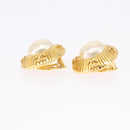 CHANEL Earring Metal Gold Tone White CC Auth bs36536-11