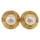 CHANEL Earring Metal Gold Tone White CC Auth bs36536-2