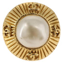 CHANEL Earring Metal Gold Tone White CC Auth bs36536-3