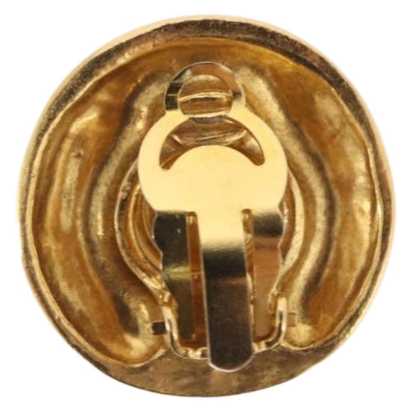 CHANEL Earring Metal Gold Tone White CC Auth bs36536