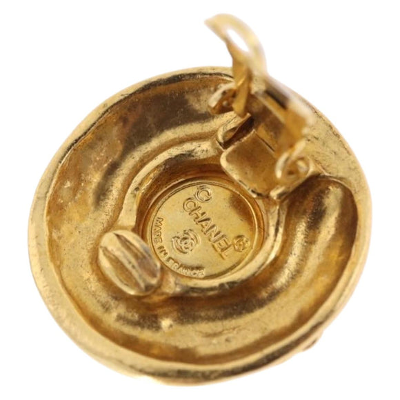 CHANEL Earring Metal Gold Tone White CC Auth bs36536