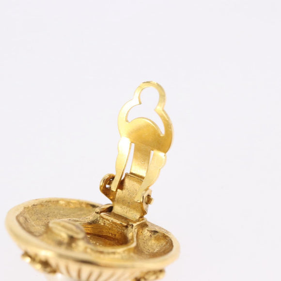 CHANEL Earring Metal Gold Tone White CC Auth bs36536
