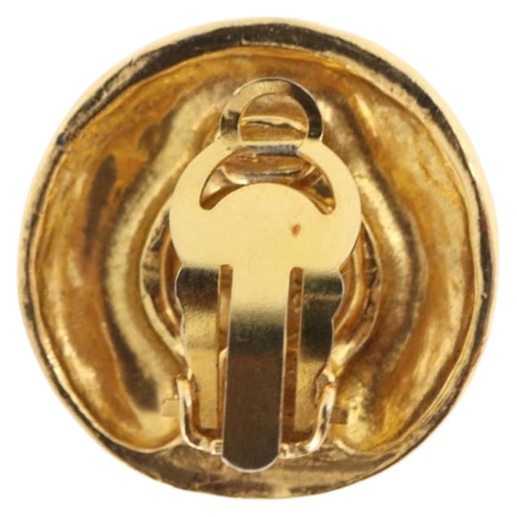 CHANEL Earring Metal Gold Tone White CC Auth bs36536