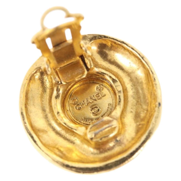 CHANEL Earring Metal Gold Tone White CC Auth bs36536