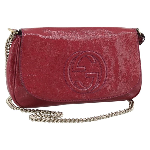 GUCCI Soho Chain Shoulder Bag Patent Leather Pink Gold 336752 Auth bs36537