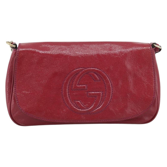GUCCI Soho Chain Shoulder Bag Patent Leather Pink Gold 336752 Auth bs36537