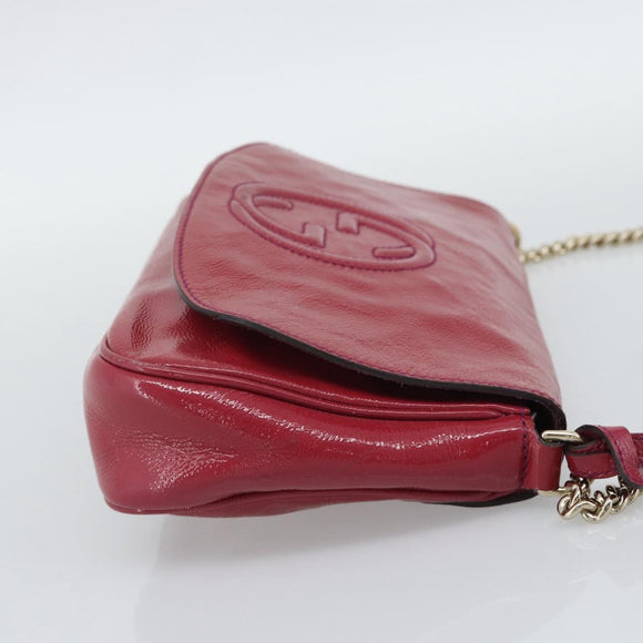 GUCCI Soho Chain Shoulder Bag Patent Leather Pink Gold 336752 Auth bs36537