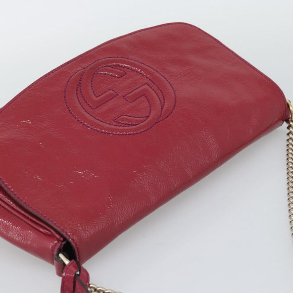 GUCCI Soho Chain Shoulder Bag Patent Leather Pink Gold 336752 Auth bs36537