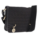 FENDI Zucchino Canvas Shoulder Bag Black Gold Auth bs36538-1