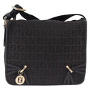 FENDI Zucchino Canvas Shoulder Bag Black Gold Auth bs36538-2