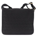 FENDI Zucchino Canvas Shoulder Bag Black Gold Auth bs36538-3