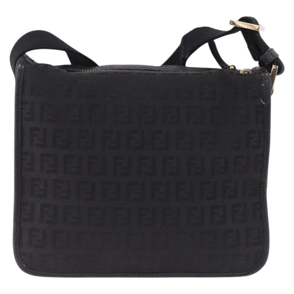 FENDI Zucchino Canvas Shoulder Bag Black Gold Auth bs36538