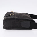 FENDI Zucchino Canvas Shoulder Bag Black Gold Auth bs36538-4