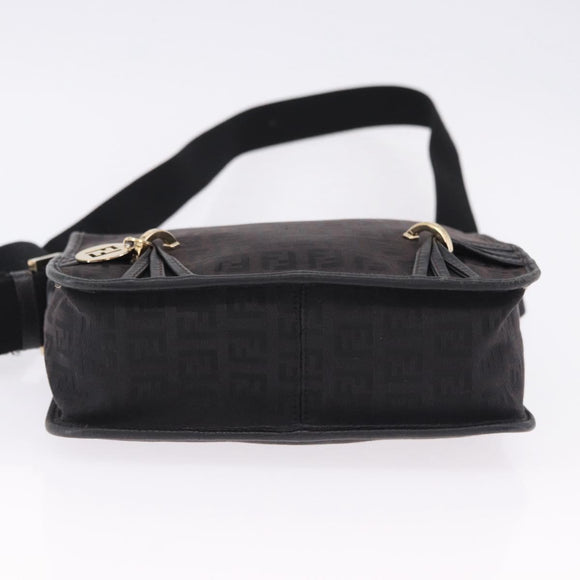 FENDI Zucchino Canvas Shoulder Bag Black Gold Auth bs36538