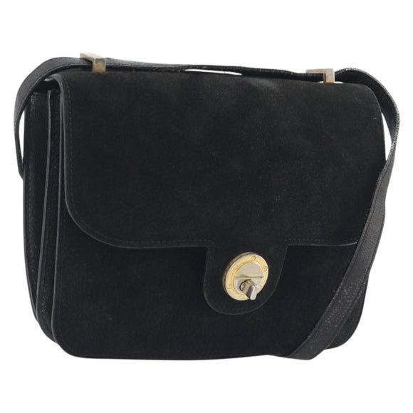 FENDI Shoulder Bag Suede Black Gold Auth bs36539