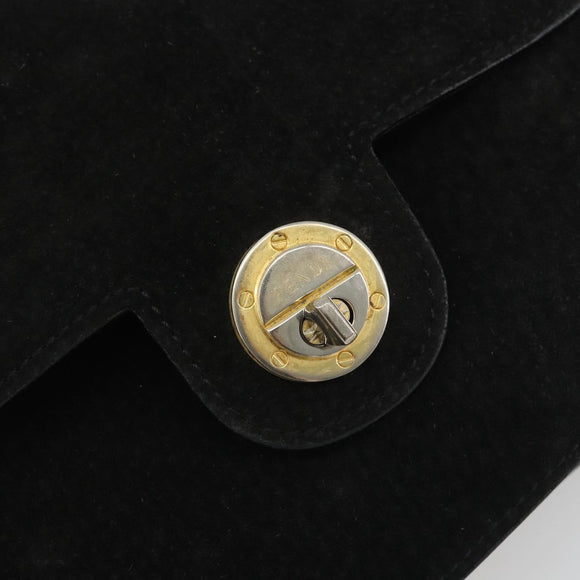 FENDI Shoulder Bag Suede Black Gold Auth bs36539