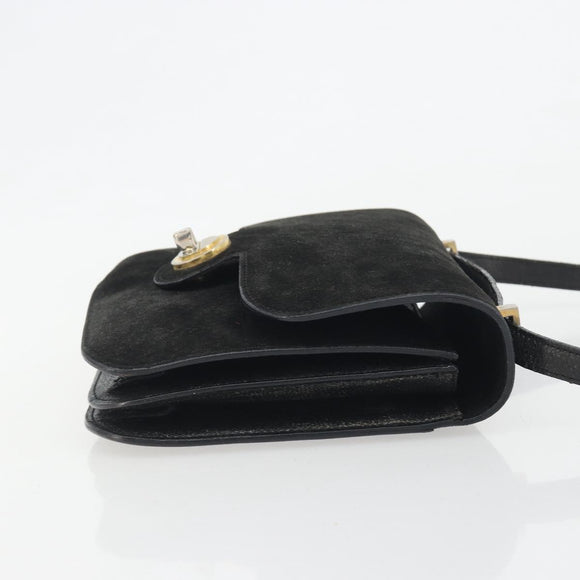 FENDI Shoulder Bag Suede Black Gold Auth bs36539