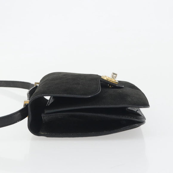 FENDI Shoulder Bag Suede Black Gold Auth bs36539