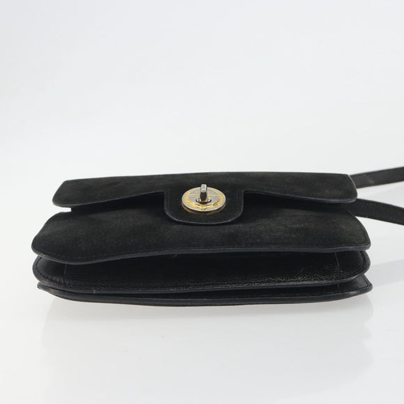 FENDI Shoulder Bag Suede Black Gold Auth bs36539