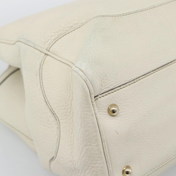 GUCCI Bamboo Hand Bag Leather White Gold 282317 Auth bs36540