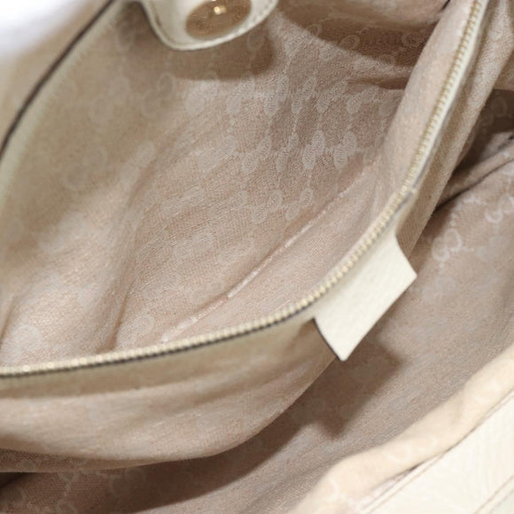 GUCCI Bamboo Hand Bag Leather White Gold 282317 Auth bs36540