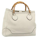 GUCCI Bamboo Hand Bag Leather White Gold 282317 Auth bs36540-1