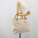 GUCCI Bamboo Hand Bag Leather White Gold 282317 Auth bs36540-24