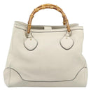 GUCCI Bamboo Hand Bag Leather White Gold 282317 Auth bs36540-13
