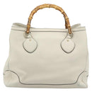 GUCCI Bamboo Hand Bag Leather White Gold 282317 Auth bs36540-3