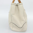 GUCCI Bamboo Hand Bag Leather White Gold 282317 Auth bs36540-3
