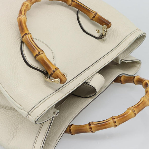 GUCCI Bamboo Hand Bag Leather White Gold 282317 Auth bs36540