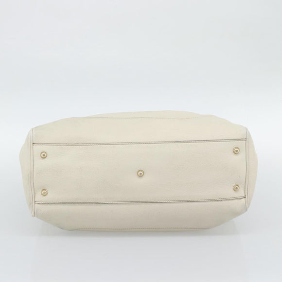 GUCCI Bamboo Hand Bag Leather White Gold 282317 Auth bs36540