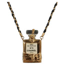 CHANEL Perfume Necklace Metal Gold Tone Black CC Auth bs36541-1