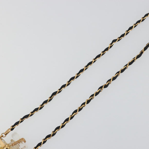 CHANEL Perfume Necklace Metal Gold Tone Black CC Auth bs36541