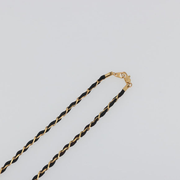 CHANEL Perfume Necklace Metal Gold Tone Black CC Auth bs36541
