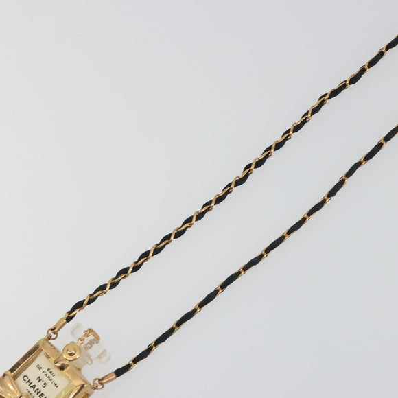 CHANEL Perfume Necklace Metal Gold Tone Black CC Auth bs36541