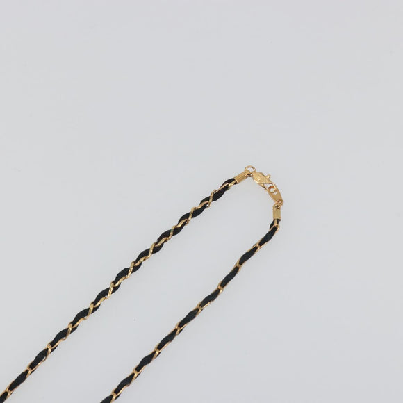 CHANEL Perfume Necklace Metal Gold Tone Black CC Auth bs36541