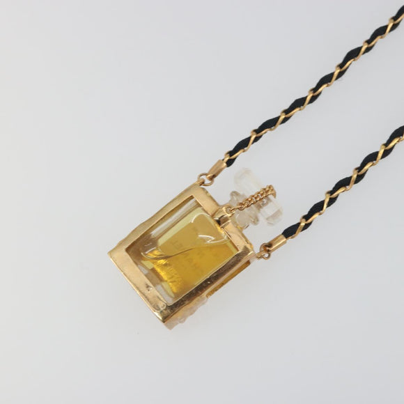 CHANEL Perfume Necklace Metal Gold Tone Black CC Auth bs36541